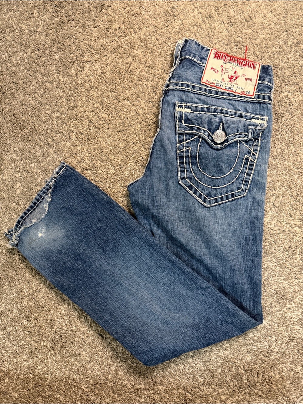 Y2K True Religion Women's Straight Jeans Mid Waist L42xI33 Ricky Super T